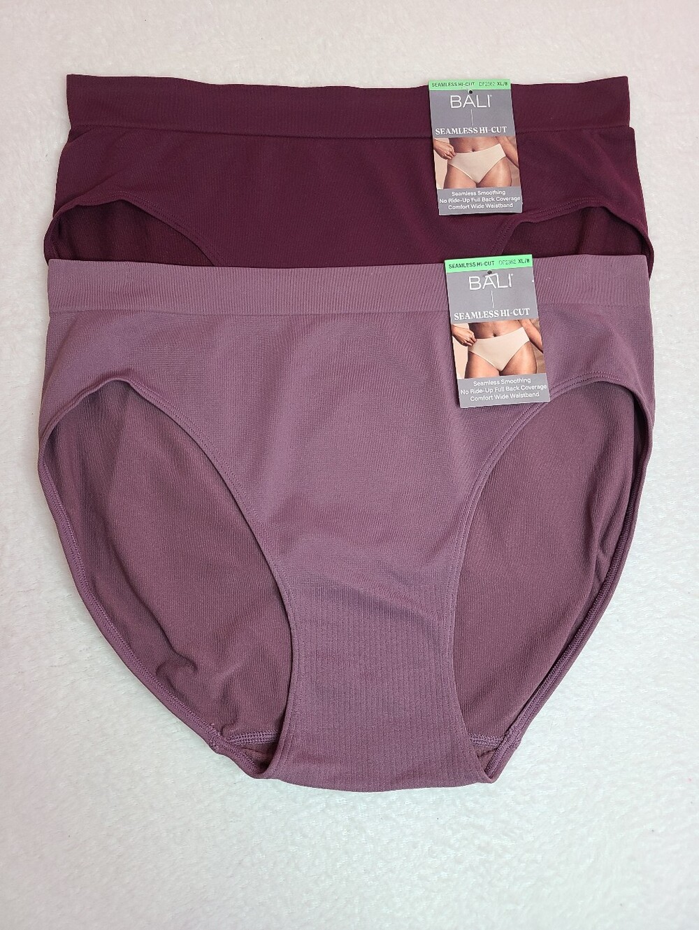 2pk BALI Seamless Stretch Nylon Hi-cut Bikini Panties Size XL Purple